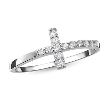 Lustro Stella - Wei&szlig;er Zirkonia Kreuz-Ring, 925 Silber rhodiniert (Gr&ouml;&szlig;e 18.00) ca. 0,18 ct