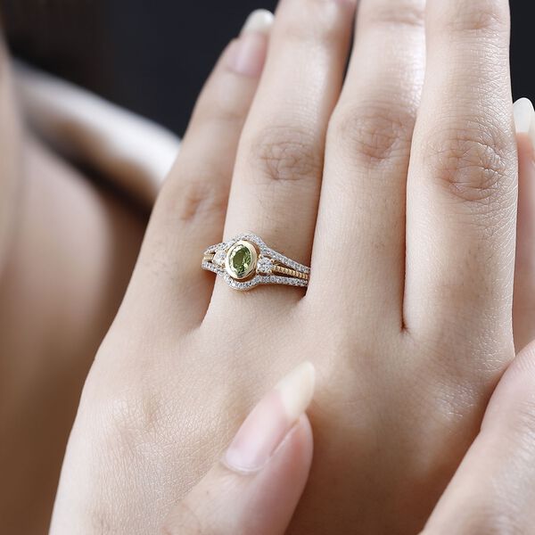 Nat&uuml;rlicher AA Calabar-Turmalin, Wei&szlig;er Zirkon Ring, 925 Silber Gelbgold Vermeil, (Gr&ouml;&szlig;e 21.00) ca. 1.05 ct image number 3