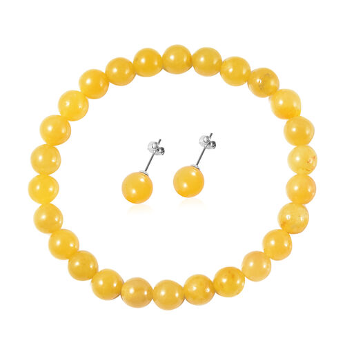 2er-Set flexibles Honig Jade-Armband, 19 cm, und Ohrstecker, 925 Silber rhodiniert ca. 127,50 ct image number 0