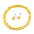 2er-Set flexibles Honig Jade-Armband, 19 cm, und Ohrstecker, 925 Silber rhodiniert ca. 127,50 ct