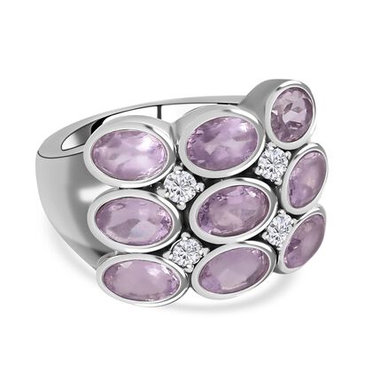 Rose De France Amethyst, weißer Zirkon Ring, Edelstahl (Größe 19.00), ca. 4.48 ct
