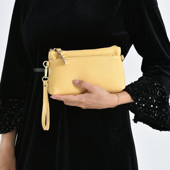 Leder Crossbody Tasche mit mehreren Rei&szlig;verschlussf&auml;chern und verstellbarem Schulterriemen 21.5 x 4 x 13 cm Gelb