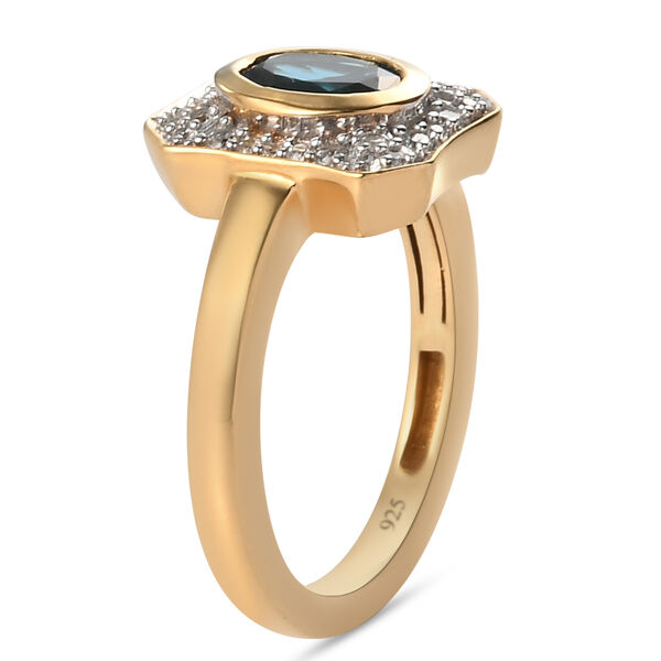 London Blau Topas und Zirkon Ring 925 Silber vergoldet  ca. 1,13 ct image number 5