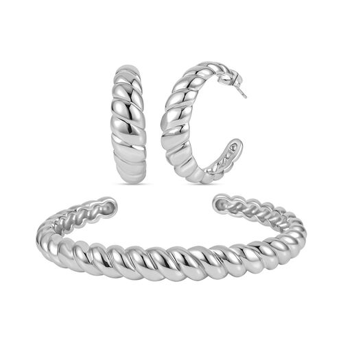 EVER TRUE Designer inspirierter gedrehter 19cm Armreif und Creolen in Silberton image number 0