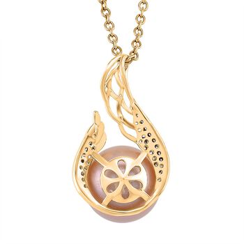 Lila Edison Perle (9-11 mm), Wei&szlig;er Zirkonia Anh&auml;nger mit Kette, ca. 50 cm Nickelfreies Messing, Reines Kupfer vergoldet