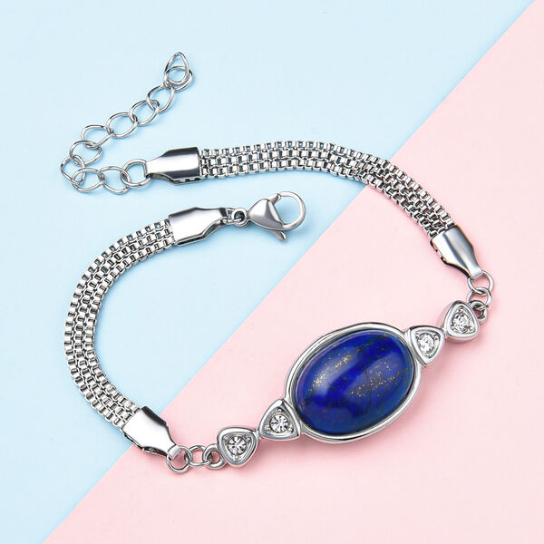 Lapislazuli und wei&szlig;es Kristall-Armband, 19 cm- 12,80 ct. image number 2