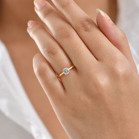 LUXURIANT DIAMOND - Lab Grown Diamant VS-EF SGL zertifiziert Ring, 925 Silber 750 Gelbgold Vermeil (Größe 18.00) ca. 0.50 ct