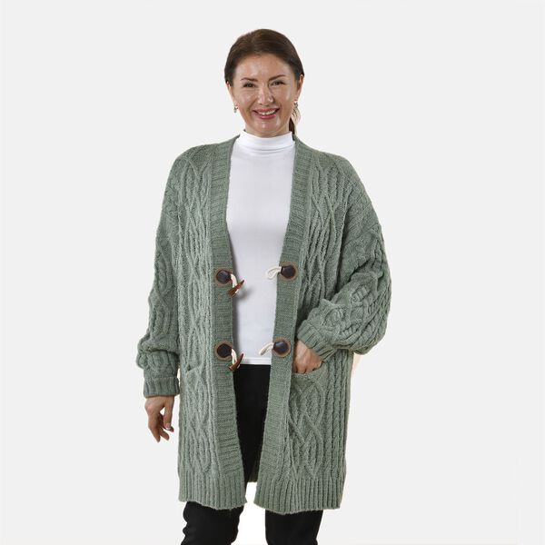 Lange Strickjacke mit Schlaufe, warm und stilvoll, 87x44x60cm, Mint image number 5