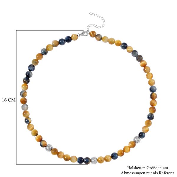 Mehrfarbige Tigerauge Halskette, ca. 45 cm 925 Silber rhodiniert ca. 185.00 ct image number 5