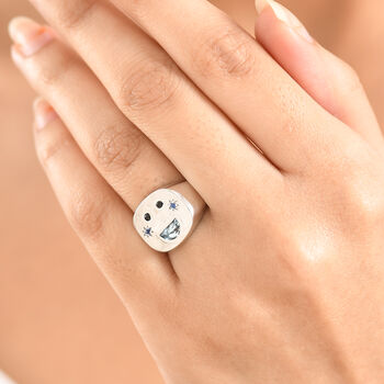 GP Celestial Kollektion- himmelblauer Topas, schwarzer Spinell und blauer Saphir Ring, 925 Silber platiniert - 0,52 ct.