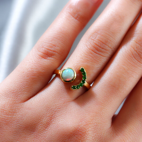 Natürlicher Äthiopischer Opal und Natürlicher Chromdiopsid Ring 925 Silber vergoldet image number 3