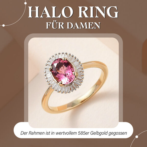 AAA rosa Calabar Turmalin und Diamant Ring in 585 Gelbgold - 1,39 ct. image number 2