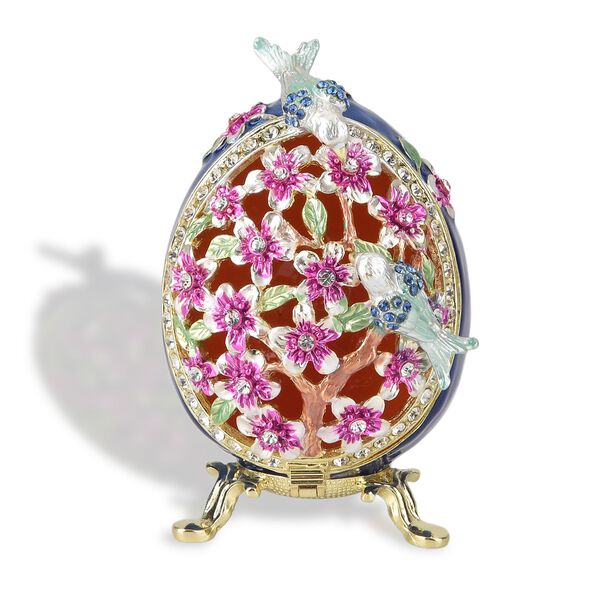 Dekorative Ei-f&ouml;rmige Schmuckbox Metall und Kristalloptik 12 x 7 cm Rosa