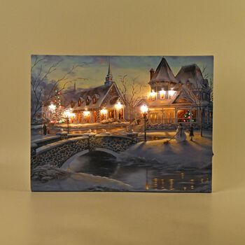Winterdruck auf Leinwand mit LED- und Glasfaserlicht, 30x40 cm, 3AA (nicht inkl.), Schneemann