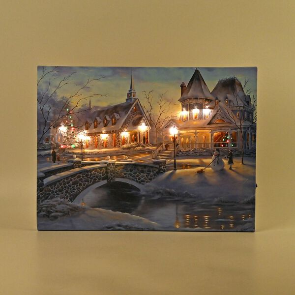 Winterdruck auf Leinwand mit LED- und Glasfaserlicht, 30x40 cm, 3AA (nicht inkl.), Schneemann