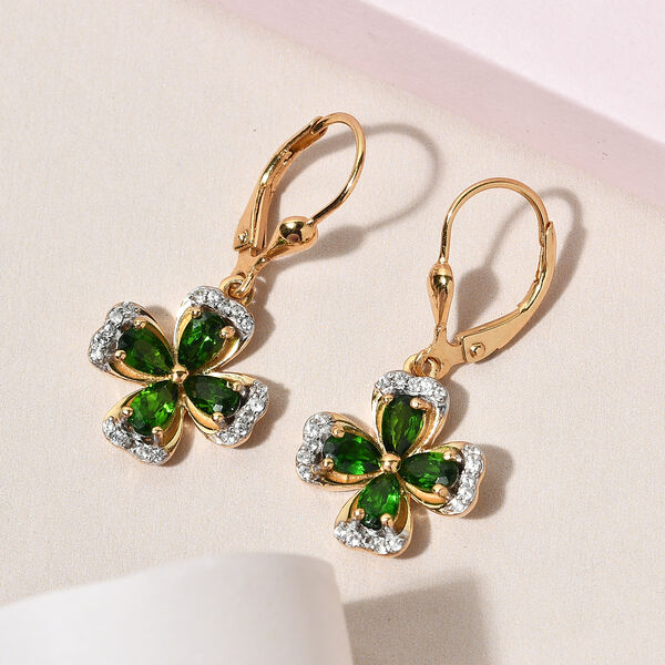 Russischer Diopsid und Zirkon Ohrh&auml;nger 925 Silber vergoldet ca. 2,19 ct&nbsp; image number 2