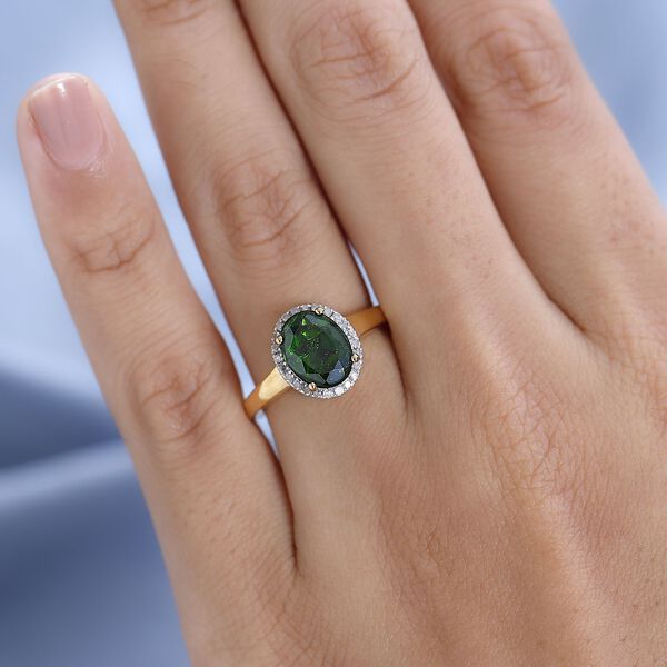 Nat&uuml;rlicher Chromdiopsid und wei&szlig;er Diamant Ring, ca. 2.01 ct image number 3