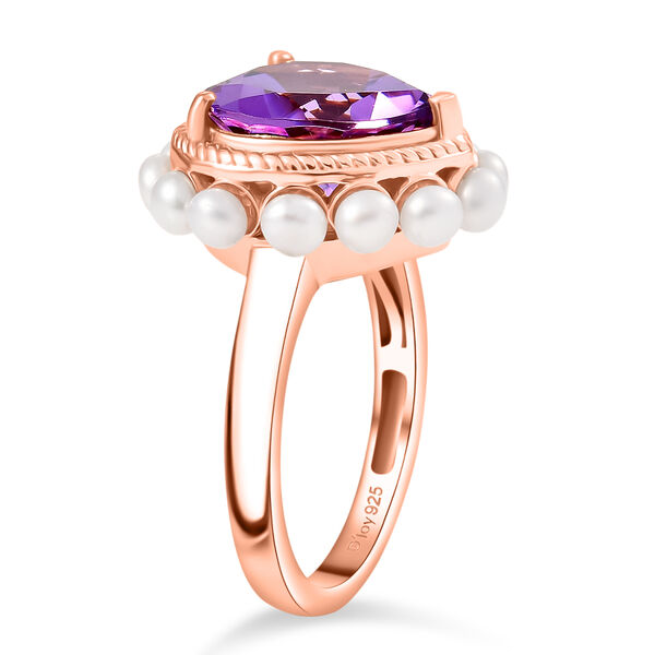 D'Joy AAA Rose De France Amethyst und S&uuml;&szlig;wasser Perle Ring image number 4