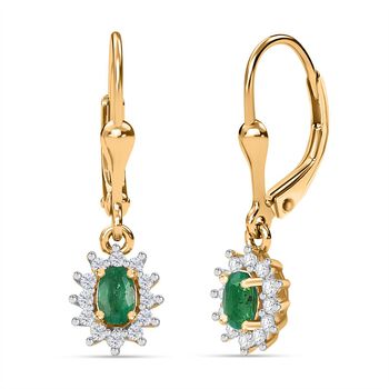 AA Kagem Sambischer Smaragd, Wei&szlig;er Zirkon Ohrringe 925 Silber Gelbgold Vermeil ca. 0.76 ct