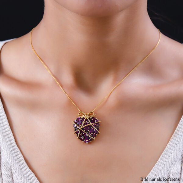 GP Amore Kollektion - Rhodolith Granat, Zirkon und Kanchanaburi blauer Saphir-Herz-Anh&auml;nger mit 50cm Kette - 9,06 ct. image number 3
