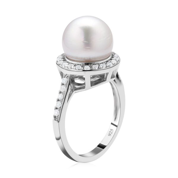 Wei&szlig;er S&uuml;dseeperlen und Zirkon-Ring, , 925 Silber rhodiniert image number 5