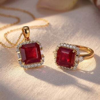 D'Joy afrikanischer Rubin, Topas und Zirkon Ring und Anh&auml;nger mit 50cm Kette