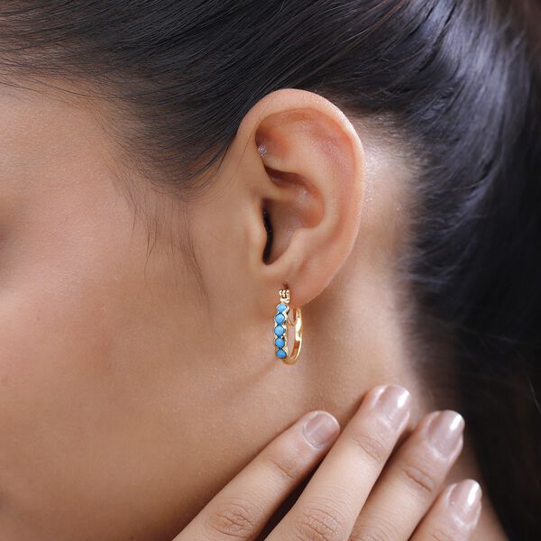 Amerikanische, nat&uuml;rliche Sleeping Beauty T&uuml;rkis Ohrringe, 925 Silber Gelbgold Vermeil ca. 0.88 ct image number 3