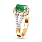 AAA Kagem Sambischer Smaragd, Weißer Zirkon Ring, 925 Silber Gelbgold Vermeil, (Größe 17.00), ca. 1.58 ct image number 4