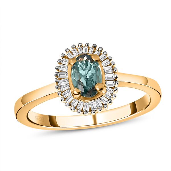 Nat&uuml;rlicher AA Alexandrit und Diamant Ring, 925 Silber Gelbgold Vermeil, ca. 0.70 ct image number 4