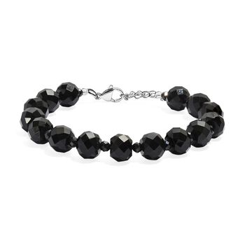 Schwarzes Glasachat und schwarzes Spinell 19cm Armband - 90 ct.