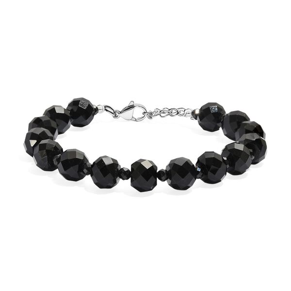 Schwarzes Glasachat und schwarzes Spinell 19cm Armband - 90 ct.
