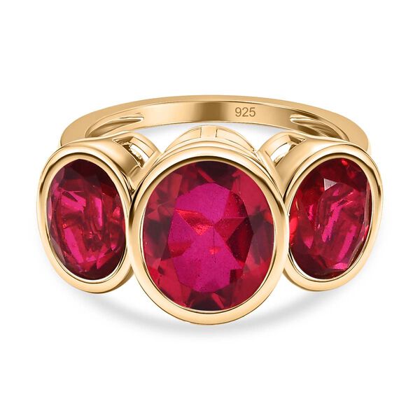 Magenta Rosa Quarz Triplette Ring, 925 Silber vergoldet (Gr&ouml;&szlig;e 16.00) ca. 5.66 ct