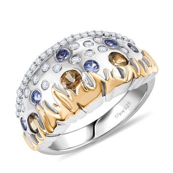 Fire and Ice Collection - Nat&uuml;rlicher goldener Tansanit, Tansanit Ring 925 Silber Rhodiniert und 750 Gelbgold Vermeil (Gr&ouml;&szlig;e 19.00) ca. 0.98 ct