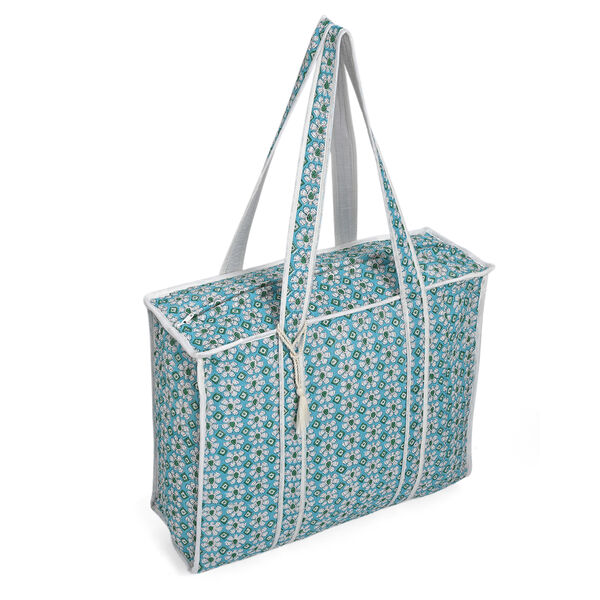 Livmore  Quilted Fabric bag SIZE- 45x 43x 15 cm HANDLE LOOP -50cm, HANDLE WIDTH-4 cm With zipper closure Color-SKY Blue image number 5