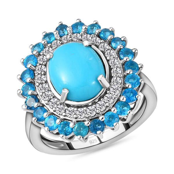 AA Sleeping Beauty T&uuml;rkis, Zirkon und Neon Apatit-Ring - 3,33 ct. image number 4