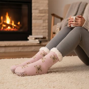 Kuschelige Sherpa-Socken mit Teddy-B&auml;r-Motiv, Teddy Rosa