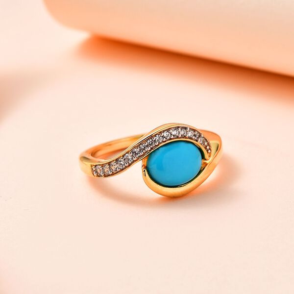 AA amerikanischer Sleeping Beauty Türkis und Zirkon Bypass Ring - 1,21 ct. image number 2