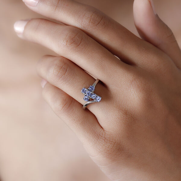 Tansanit Kreuz-Ring, 925 Silber platiniert  ca. 0,77 ct image number 3