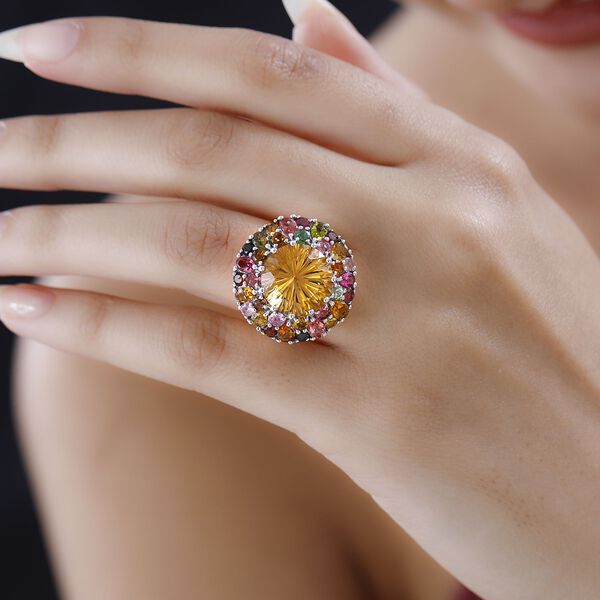 Citrin Ring im Hanabi-Schliff und natürlichem mehrfarbigem Turmalin - 11,42 ct. image number 3