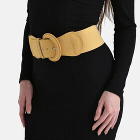 Elastischer Taillengürtel mit runder Schnalle, One Size, Gelb