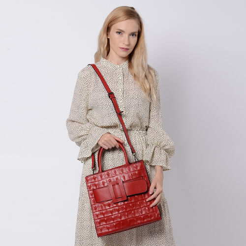 Crossbody Tasche aus echtem Leder mit Reißverschluss und mehreren Taschen, Größe 31x15x30 cm, Rot  image number 1