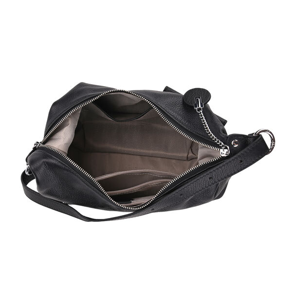 Crossbody Tasche aus echtem Leder, 29,5&times;12&times;26 cm, Schwarz image number 5