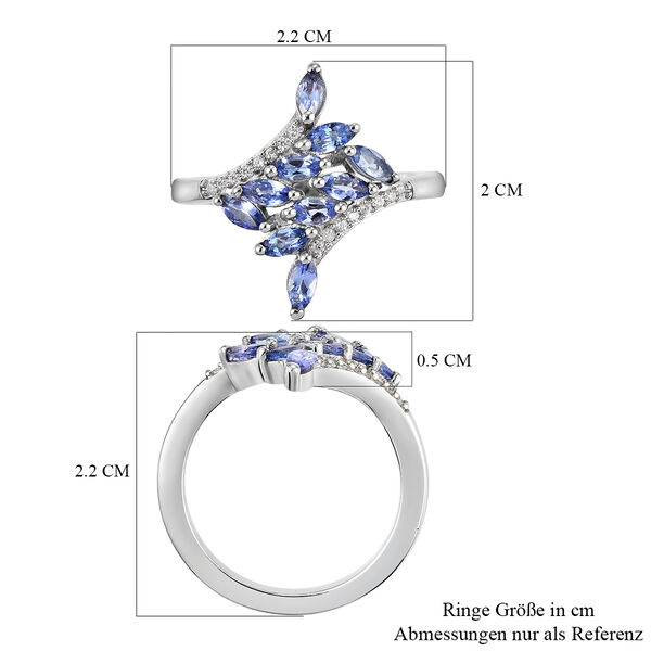 AA Tansanit und wei&szlig;er Zirkon-Ring, 925 Silber platiniert  ca. 0,89 ct image number 7