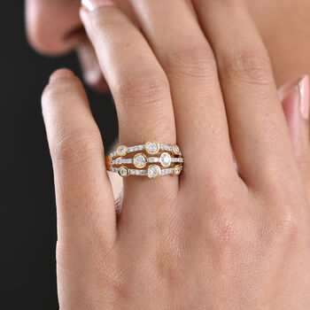 LUXURIANT SGL zertifizierter SI-GH Labor Diamant Ring, 925 Silber 750 Gelbgold Vermeil - 1 ct.
