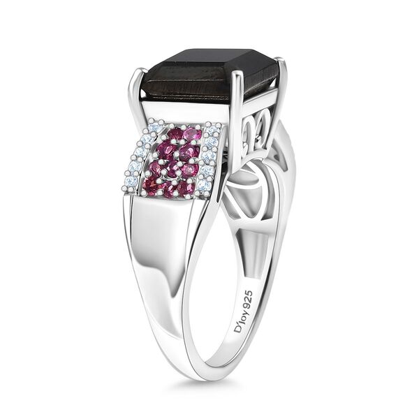 D'Joy Elite Shungit, Nat&uuml;rlicher Rhodolith Granat Ring 925 Silber rhodiniert (Gr&ouml;&szlig;e 17.00) ca. 3.72 ct image number 5
