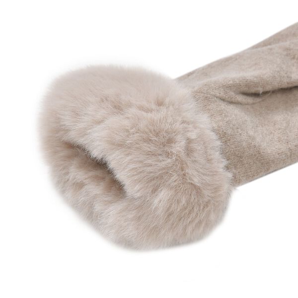 Kaschmirhandschuhe mit superweichem Mikroplüschfutter, Pelzbündchen und Touchscreen-kompatibel, Beige image number 3