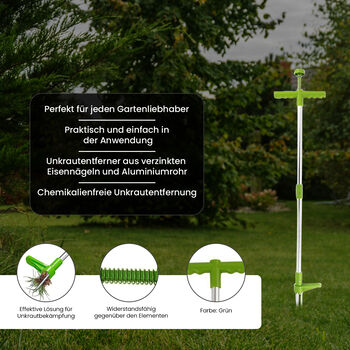 Unkrautentferner in mit verzinkten Eisenn&auml;geln und Aluminiumrohr, Gr&ouml;&szlig;e: 100 cm x 1,9 cm, gr&uuml;n