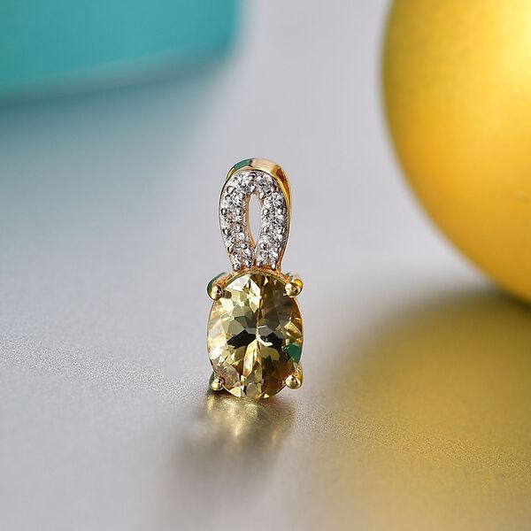 Natürlicher goldener Tansanit, Weißer Zirkon Anhänger 925 Silber 750 Gelbgold Vermeil ca. 0.88 ct image number 2