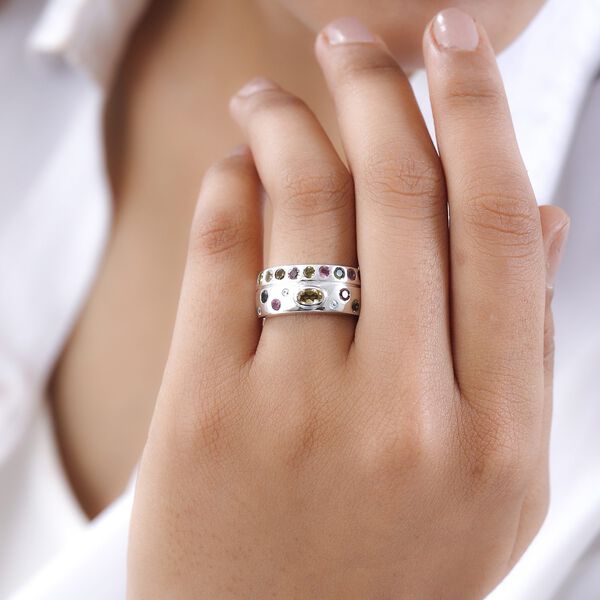 Nat&uuml;rlicher mehrfarbiger Turmalin Ring 925 Silber platiniert (Gr&ouml;&szlig;e 17.00) ca. 1.13 ct image number 3