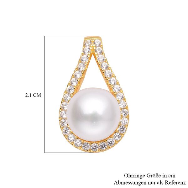 Süßwasserperlen und weiße Zirkon-Ohrringe, 925 Silber vergoldet ca. 1,00 ct image number 5